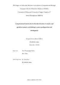 Phd Degree in Molecular Medicine (Curriculum in Computational Biology)