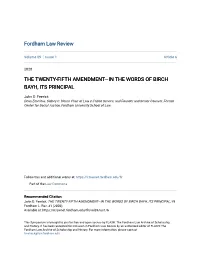 The Twenty-Fifth Amendment—In the Words of Birch Bayh, Its Principal