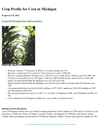 Crop Profile for Corn in Michigan