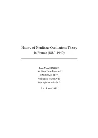 History of Nonlinear Oscillations Theory in France (1880-1940)