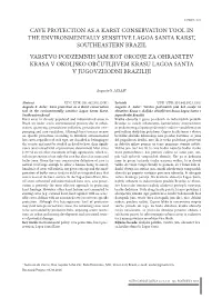 Cave Protection As a Karst Conservation Tool in The