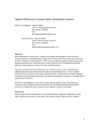 Optimal Efficiency in Gravity Water Distribution Systems