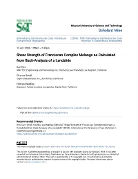 Shear Strength of Franciscan Complex Melange As Calculated from Back-Analysis of a Landslide