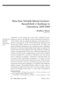 'Irritable Mental Gestures': Russell Kirk's Challenge to Liberalism