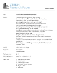 Towards Sustainable Vertical Urbanism