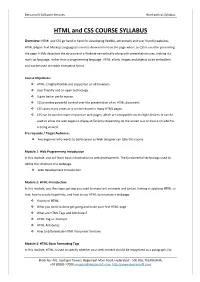 HTML and CSS COURSE SYLLABUS