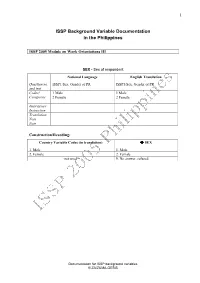 ISSP Background Variable Documentation in the Philippines