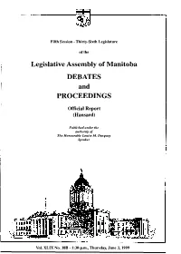 Legislative Assembly of Manitoba DEBATES and PROCEEDINGS