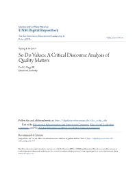 So Do Values: a Critical Discourse Analysis of Quality Matters Paul G