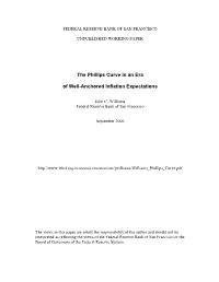 The Phillips Curve in an Era of Well-Anchored Inflation Expectations John Williams September 1, 2006