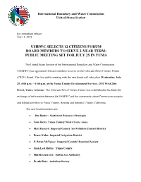 Usibwc Selects 12 Citizens Forum Board Members to Serve 2-Year Term; Public Meeting Set for July 25 in Yuma