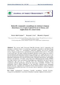 Butterfly Community Assemblages in Relation to Human Disturbance in a Tropical Upland Forest in Ghana, and Implications for Conservation