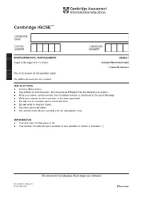 IGCSE Cambridge International Environmental Management 0680/21 Paper 2 Management in Context Oct Nov 2020