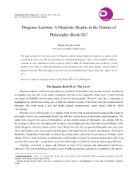 Diogenes Laërtius: a Moderate Skeptic in the History of Philosophy (Book IX)∗