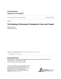 The Teaching of Performance Techniques for Cornet and Trumpet