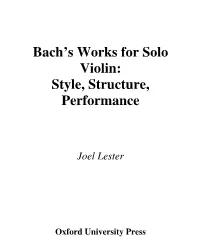 Bach's Works for Solo Violin: Style, Structure, Performance