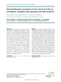 Entomopathogenic Nematodes for the Control of Gryllus Sp. (Orthoptera