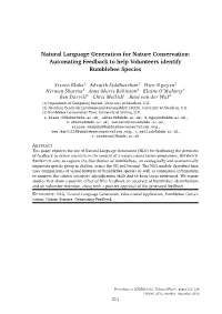 Natural Language Generation for Nature Conservation: Automating Feedback to Help Volunteers Identify Bumblebee Species