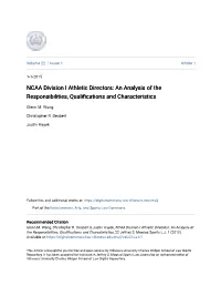 NCAA Division I Athletic Directors: an Analysis of the Responsibilities, Qualifications and Characteristics