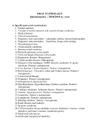 ORAL PATHOLOGY Questionnaire – 2018/2019 Ac. Year