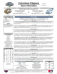 Columbus Clippers Game #28 Game Information Home Game #13