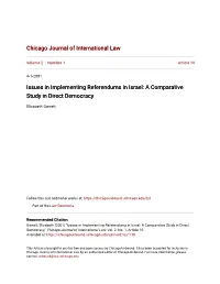 Issues in Implementing Referendums in Israel: a Comparative Study in Direct Democracy