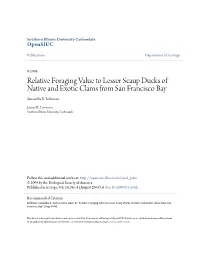 Relative Foraging Value to Lesser Scaup Ducks of Native and Exotic Clams from San Francisco Bay Samantha E