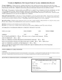 Tetanus & Diphtheria (Td) Consent Form & Vaccine Administration