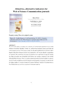Altmetrics, Alternative Indicators for Web of Science Communication Journals