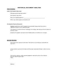Historical Document Analysis First Reading