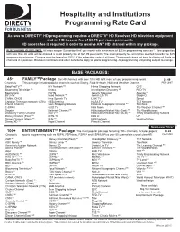 Hospitality and Institutions Programming Rate Card