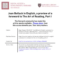 Jean Bollack in English, a Preview of a Foreword to the Art of Reading, Part I