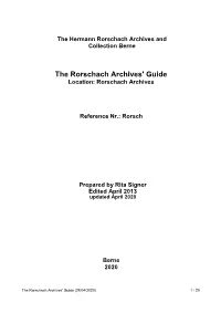 The Rorschach Archives' Guide Location: Rorschach Archives