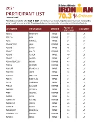 2021 PARTICIPANT LIST Last Updated Athletes Who Register After Sept
