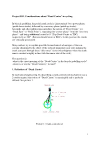 Considerations About “Dead Centre” in Cycling. in Bicycle Pedalling, The