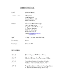 CURRICULUM VITAE Name SANDRO BARNI Address Home 6