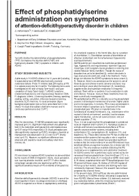 Effect of Phosphatidylserine Administration on Symptoms of Attention-Deficit/Hyperactivity Disorder in Children S