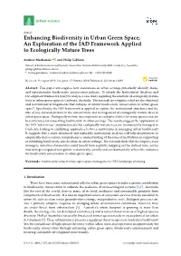 Enhancing Biodiversity in Urban Green Space; an Exploration of the IAD Framework Applied to Ecologically Mature Trees