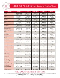 Helpful Numbers: in Austin & Central Texas