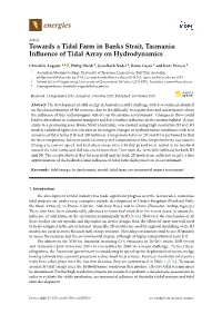 Towards a Tidal Farm in Banks Strait, Tasmania: Inﬂuence of Tidal Array on Hydrodynamics