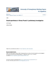 Vowel Epenthesis in Vimeu Picard: a Preliminary Investigation