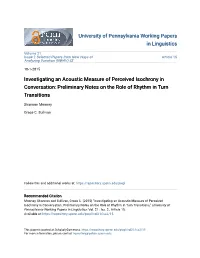 Investigating an Acoustic Measure of Perceived Isochrony in Conversation: Preliminary Notes on the Role of Rhythm in Turn Transitions
