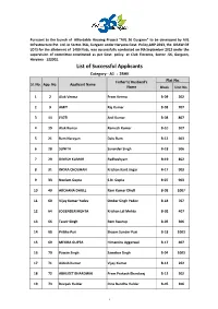 List of Successful Applicants Category - A1 : 2BHK