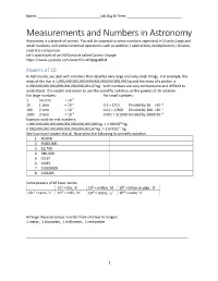 Measurements and Numbers in Astronomy Astronomy Is a Branch of Science