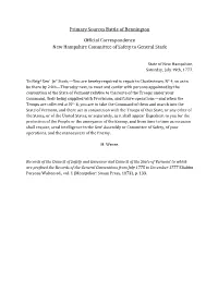 Primary Sources Battle of Bennington Official Correspondence New