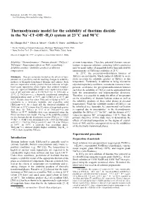 Thermodynamic Model for the Solubility of Thorium Dioxide in The
