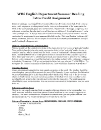 WHS English Department Summer Reading Extra Credit Assignment
