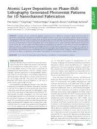 Atomic Layer Deposition on Phase-Shift Lithography Generated Photoresist Patterns ARTICLE for 1D Nanochannel Fabrication