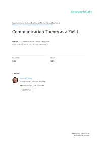 Communication Theory As a Field