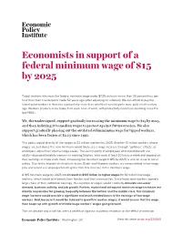 Economists in Support of a Federal Minimum Wage of $15 by 2025